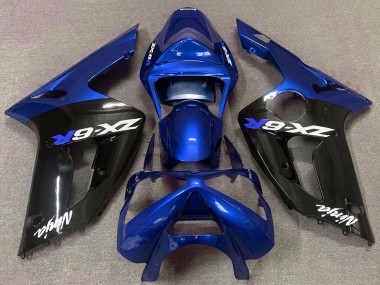 Carenados Moto Kawasaki ZX6R 2003-2004 - Azul Negro Brillante Baratos