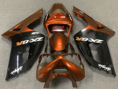 Carenados Moto Kawasaki ZX6R 2003-2004 - Naranja Negro Brillante Baratos