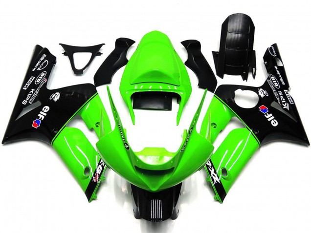 Carenados Moto Kawasaki ZX6R 2003-2004 - Verde Negro Brillante Elf Silkolene Baratos