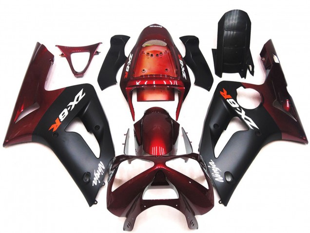 Carenados Moto Kawasaki ZX6R 2003-2004 - Rojo Granate Negro Mate Baratos