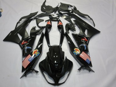 Carenados Moto Kawasaki ZX6R 2009-2012 - Negro Brillante Negro Mate American Flag Baratos