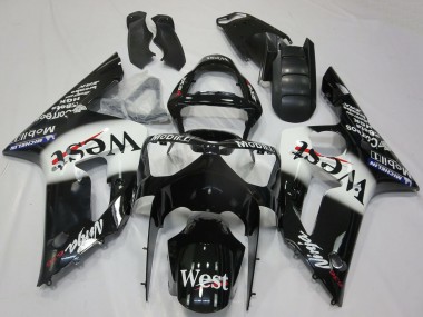 Carenados Moto Kawasaki ZX6R 2003-2004 - Negro Brillante Blanco West Baratos