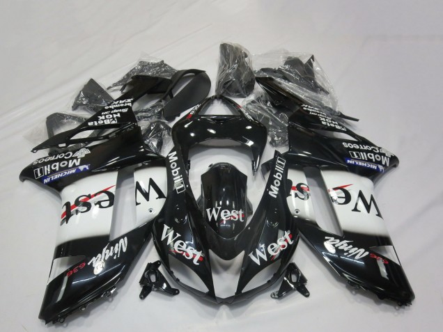 Carenados Moto Kawasaki ZX6R 2007-2008 - Negro Brillante Blanco West Baratos