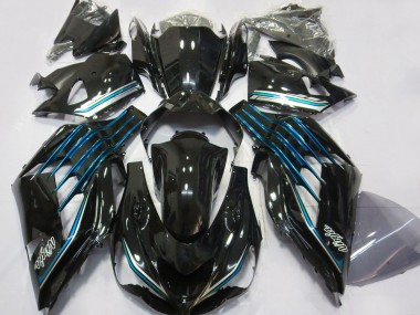 Carenados Moto Kawasaki ZX14R 2012-2024 - Negro Brillante Azul Claro Baratos