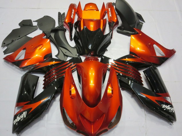 Carenados Moto Kawasaki ZX14R 2006-2011 - Naranja Negro Brillante Baratos