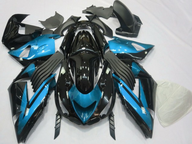 Carenados Moto Kawasaki ZX14R 2006-2011 - Azul Claro Negro Brillante Baratos