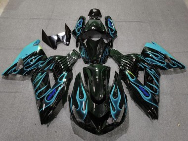Carenados Moto Kawasaki ZX14R 2006-2011 - Negro Brillante Azul Claro Llama Baratos