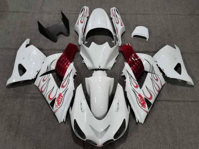 Carenados Moto Kawasaki ZX14R 2006-2011 - Blanco Rojo Llama Baratos