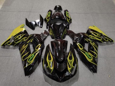 Carenados Moto Kawasaki ZX14R 2006-2011 - Negro Brillante Amarillo Llama Baratos
