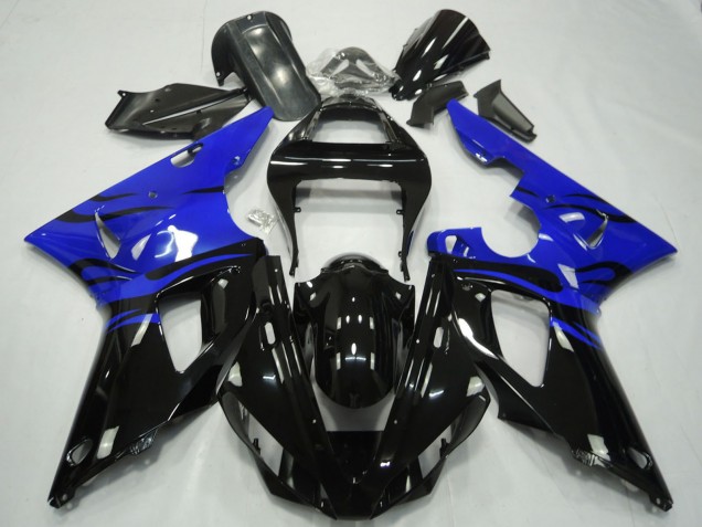 Carenados Moto Yamaha R1 2000-2001 - Azul Negro Brillante Llama Baratos