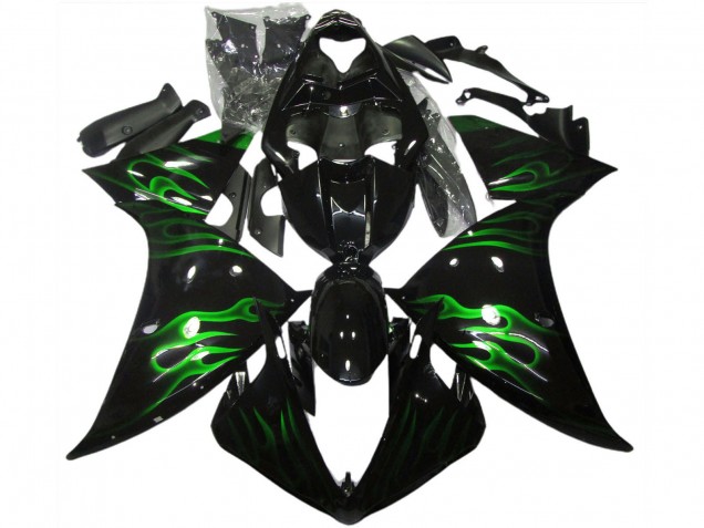 Carenados Moto Yamaha R1 2009-2011 - Negro Brillante Verde Llama Baratos