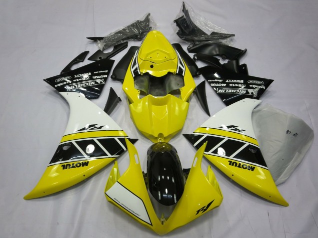 Carenados Moto Yamaha R1 2012-2014 - Blanco Amarillo Negro Brillante Baratos