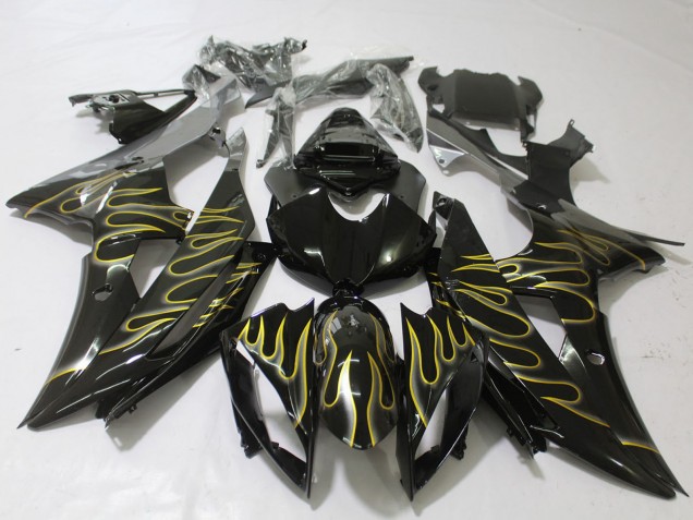 Carenados Moto Yamaha R6 2008-2016 - Negro Brillante Oro Llama Baratos