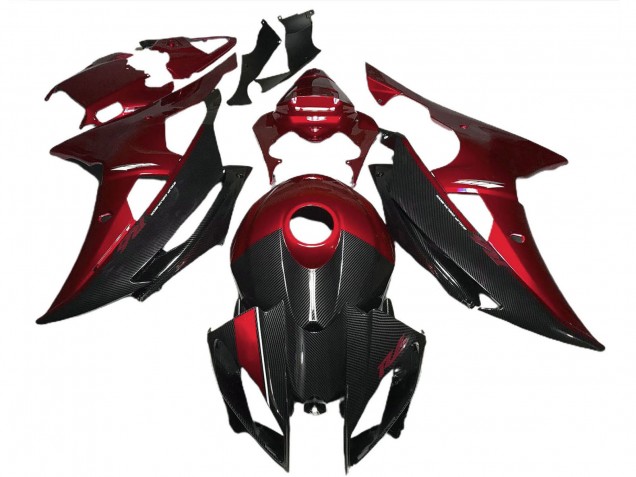 Carenados Moto Yamaha R6 2008-2016 - Rojo Negro FibraCarbono Estilo Baratos