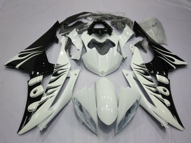 Carenados Moto Yamaha R6 2008-2016 - Blanco Negro Brillante Llama Baratos