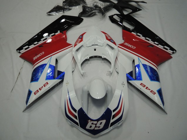 Carenados Moto Ducati 848 2007-2014 - Blanco Rojo Azul Negro Brillante Corse 69 Baratos