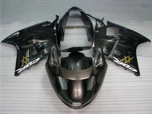 Carenados Moto Honda CBR1100XX Blackbird 1996-2007 - Negro Brillante Plata Llama Baratos