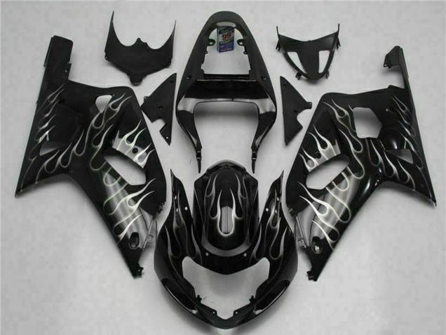 Carenados Moto Suzuki GSXR 600/750 2001-2003 - Negro Brillante Plata Llama Baratos