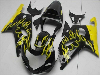 Carenados Moto Suzuki GSXR 600/750 2001-2003 - Negro Brillante Amarillo Llama Baratos