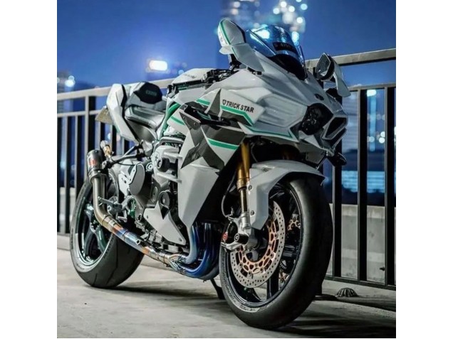 Carenados Moto Kawasaki Ninja H2 2015-2022 - Blanco Verde Línea Baratos