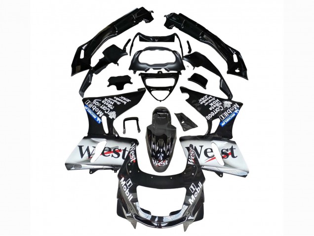 Carenados Moto Kawasaki ZZR600 1998-2003 - Negro Brillante Blanco West Baratos