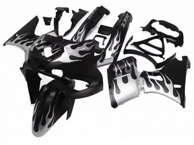 Carenados Moto Kawasaki ZZR600 1998-2003 - Negro Brillante Plata Llama Baratos