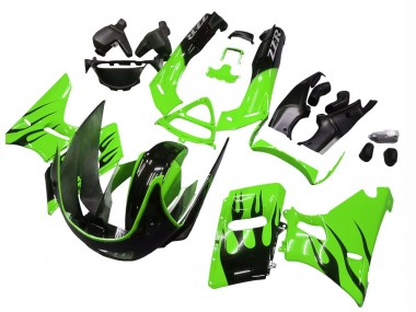 Carenados Moto Kawasaki ZZR400 1993-2007 - Verde Negro Brillante Llama Baratos