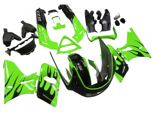 Carenados Moto Kawasaki ZZR600 1998-2003 - Verde Negro Brillante Llama Baratos