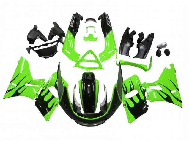 Carenados Moto Kawasaki ZZR600 1998-2003 - Verde Negro Brillante Llama Baratos