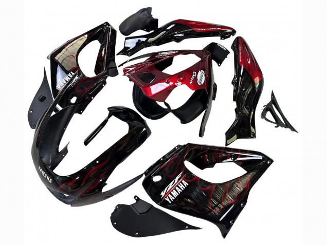 Carenados Moto Yamaha YZF 1000R Thunderace 1997-2007 - Negro Rojo Oscuro Llama Baratos