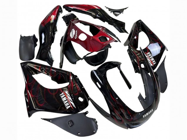 Carenados Moto Yamaha YZF 1000R Thunderace 1997-2007 - Negro Rojo Oscuro Llama Baratos