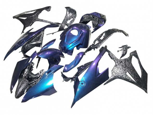 Carenados Moto BMW S1000RR 2019-2022 - Gradiente Azul Púrpura Falsificado FibraCarbono Baratos