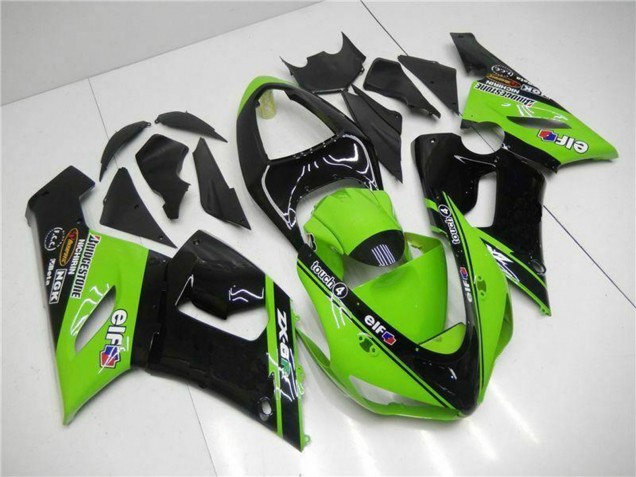 Carenados Moto Kawasaki ZX6R 2005-2006 - Verde Negro Brillante Elf Baratos