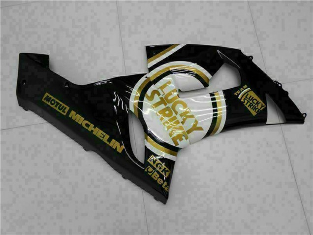 Carenados Moto Kawasaki ZX6R 2005-2006 - Negro Brillante Blanco Oro Lucky Strike Baratos