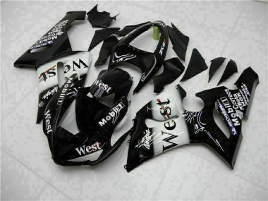 Carenados Moto Kawasaki ZX6R 2005-2006 - Negro Brillante Blanco West Baratos