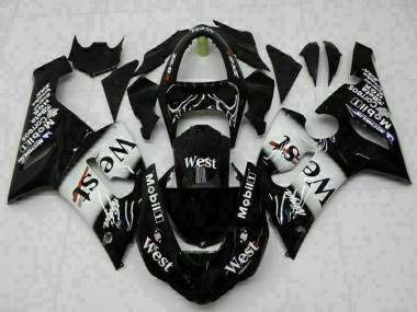 Carenados Moto Kawasaki ZX6R 2005-2006 - Negro Brillante Blanco West Baratos