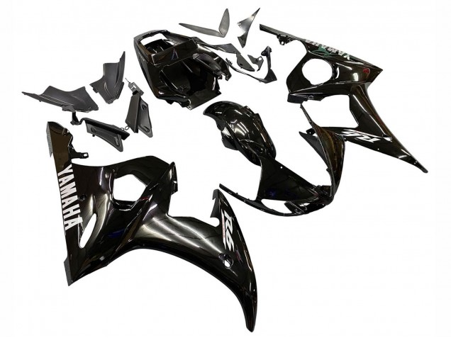 Carenados Moto Yamaha YZF R6S 2006-2009 - Negro Brillante Blanco Calcomanías Baratos
