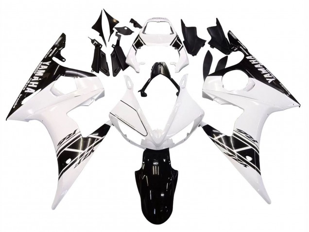 Carenado Moto Yamaha YZF R6 2003-2004 - Blanco Negro Brillante Baratos