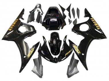 Carenados Moto Yamaha YZF R6 2003-2004 - Negro Brillante Oro Calcomanías Baratos