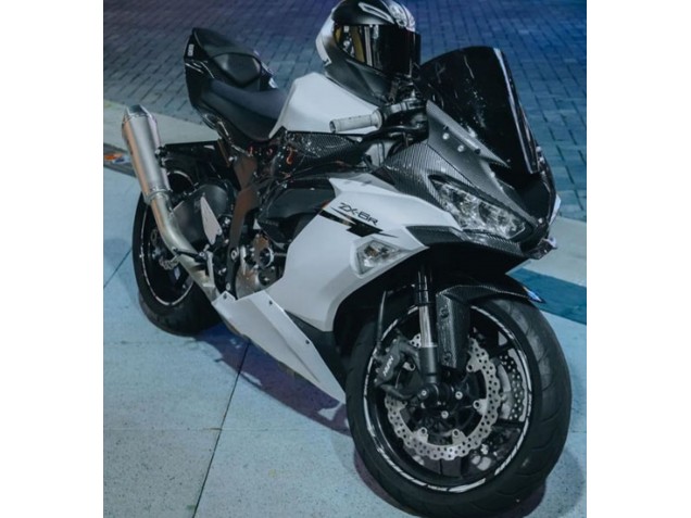Carenados Moto Kawasaki ZX6R 2019-2022 - Blanco Negro FibraCarbono Baratos