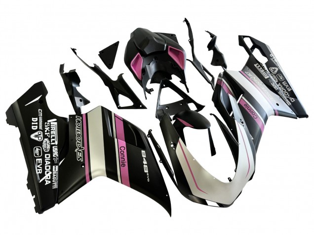 Carenados Moto Ducati 848 2007-2014 - Blanco Rosa Negro Brillante Connie Baratos