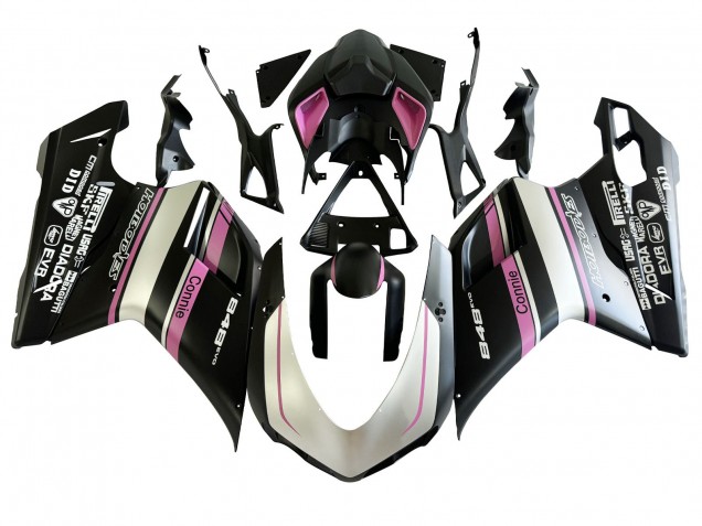 Carenados Moto Ducati 848 2007-2014 - Blanco Rosa Negro Brillante Connie Baratos