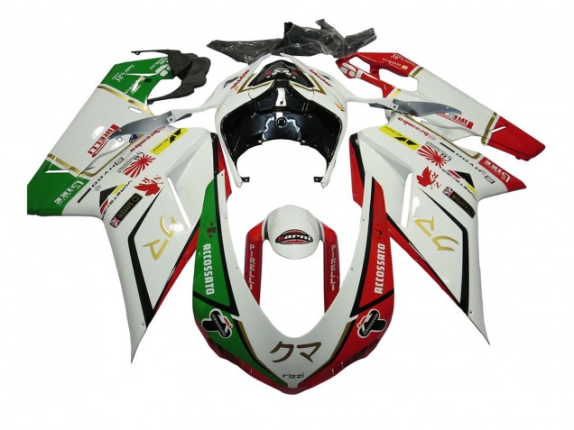 Carenados Moto Ducati 848/1098/1198 2007-2014 - Blanco Rojo Verde Accossato Baratos