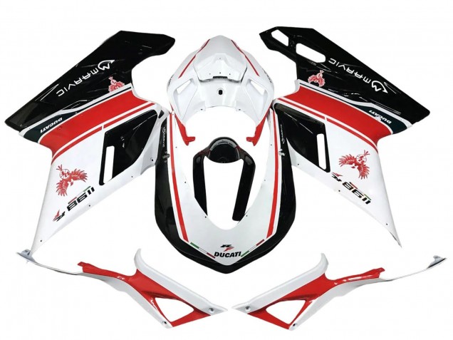 Carenados Moto Ducati 1198 2007-2014 - Blanco Rojo Negro Brillante Baratos