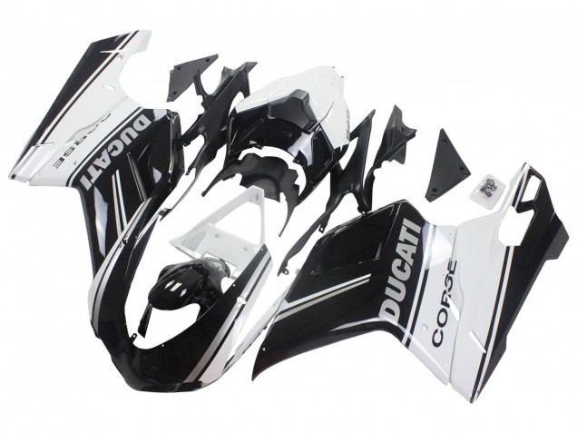 Carenados Moto Ducati 848/1098/1198 2007-2014 - Blanco Negro Brillante Corse Baratos