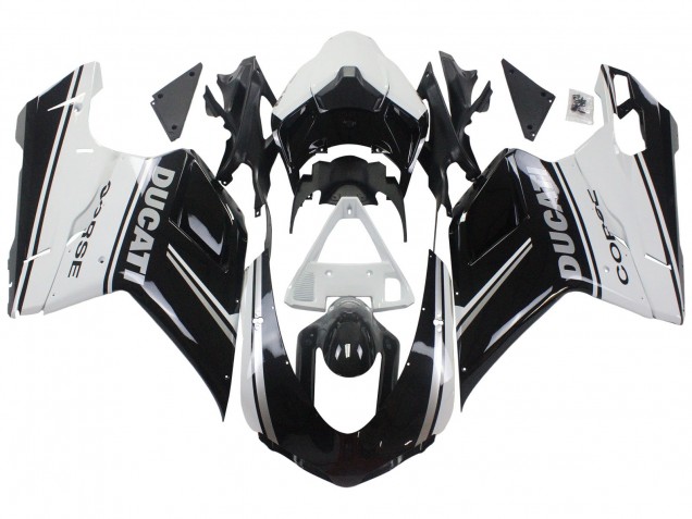 Carenados Moto Ducati 848/1098/1198 2007-2014 - Blanco Negro Brillante Corse Baratos