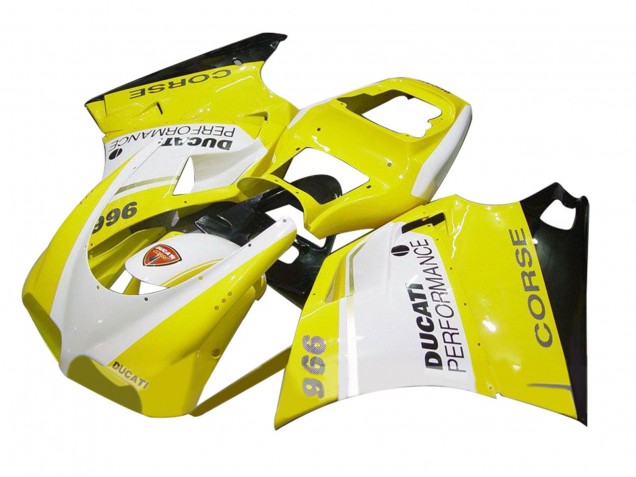 Carenado Moto Ducati 996 1993-2005 - Blanco Amarillo Negro Brillante Corse Performance Baratos