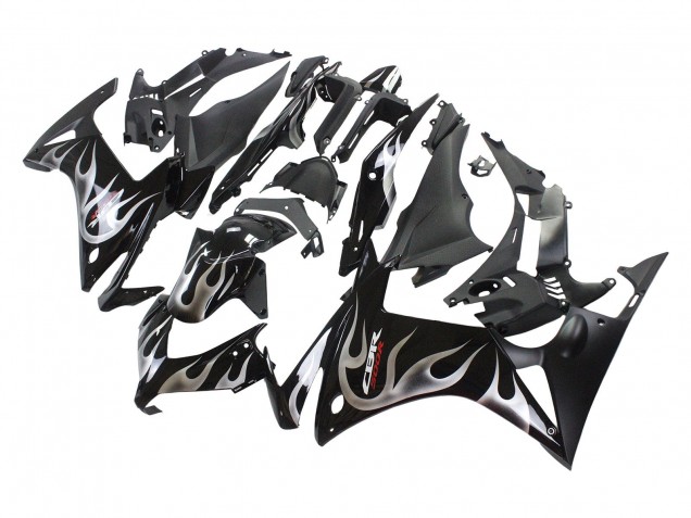 Carenados Moto Honda CBR500R 2013-2015 - Negro Brillante Plata Llama Baratos