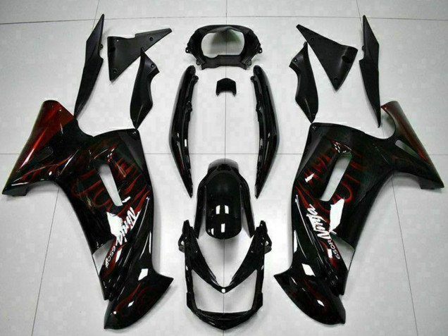 Carenados Moto Kawasaki EX650 2006-2008 - Negro Brillante Rojo Llama Baratos