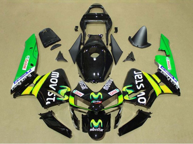 Carenados Moto Honda CBR600RR 2003-2004 - Negro Brillante Amarillo Verde MoviStar Castrol Baratos